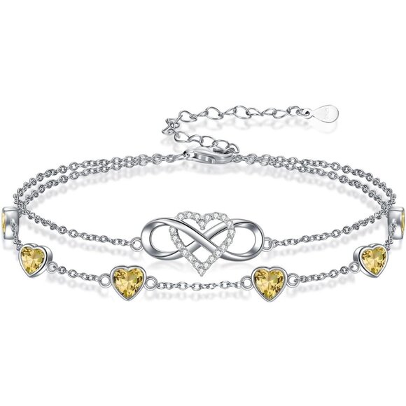 Infinity Heart Birthstone Charm Link Anklets Bracelets for Women 925 Sterling Si - Picture 1 of 7